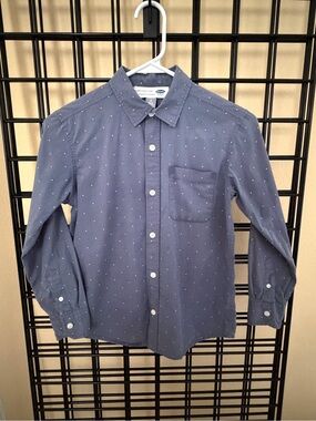 Old Navy Navy Blue Long-Sleeve Dot Button-Down Shirt